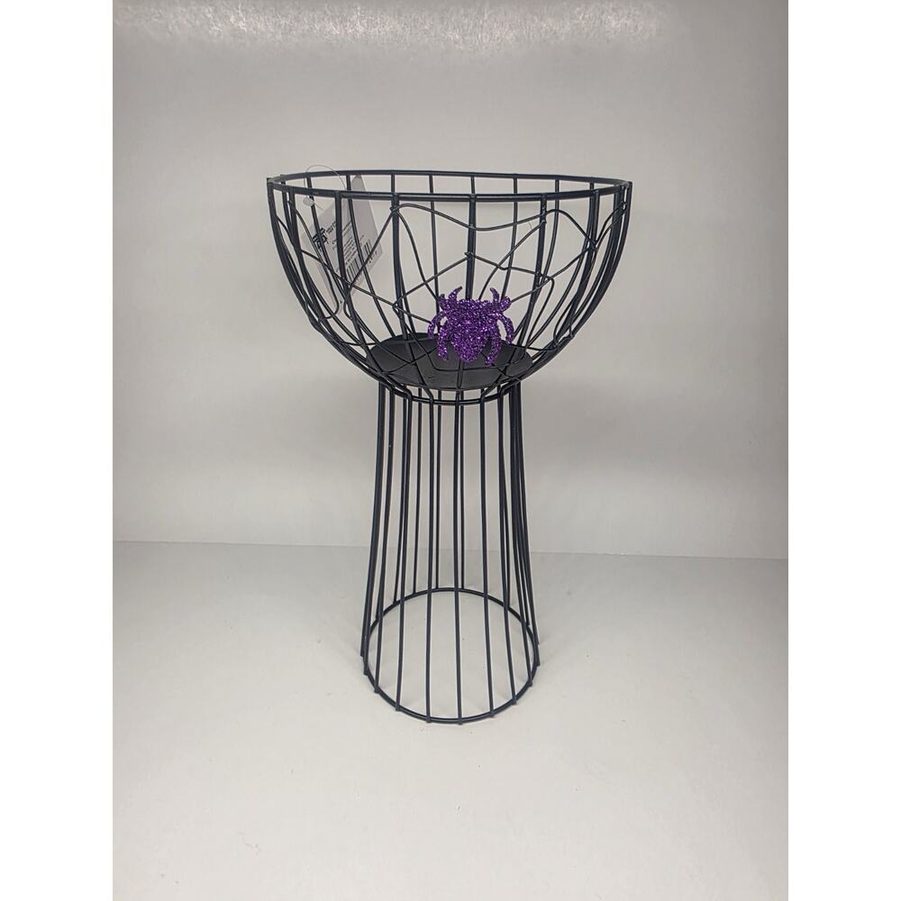 Happy Halloween Wire Pedestal 10” H Table Top Decor - Black w/Purple Spider NEW
